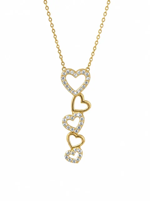 9CT Yellow Gold Multi Heart Cubic Zirconia Pendant Necklace With Adjustable Cable Link Chain - 9KSC011