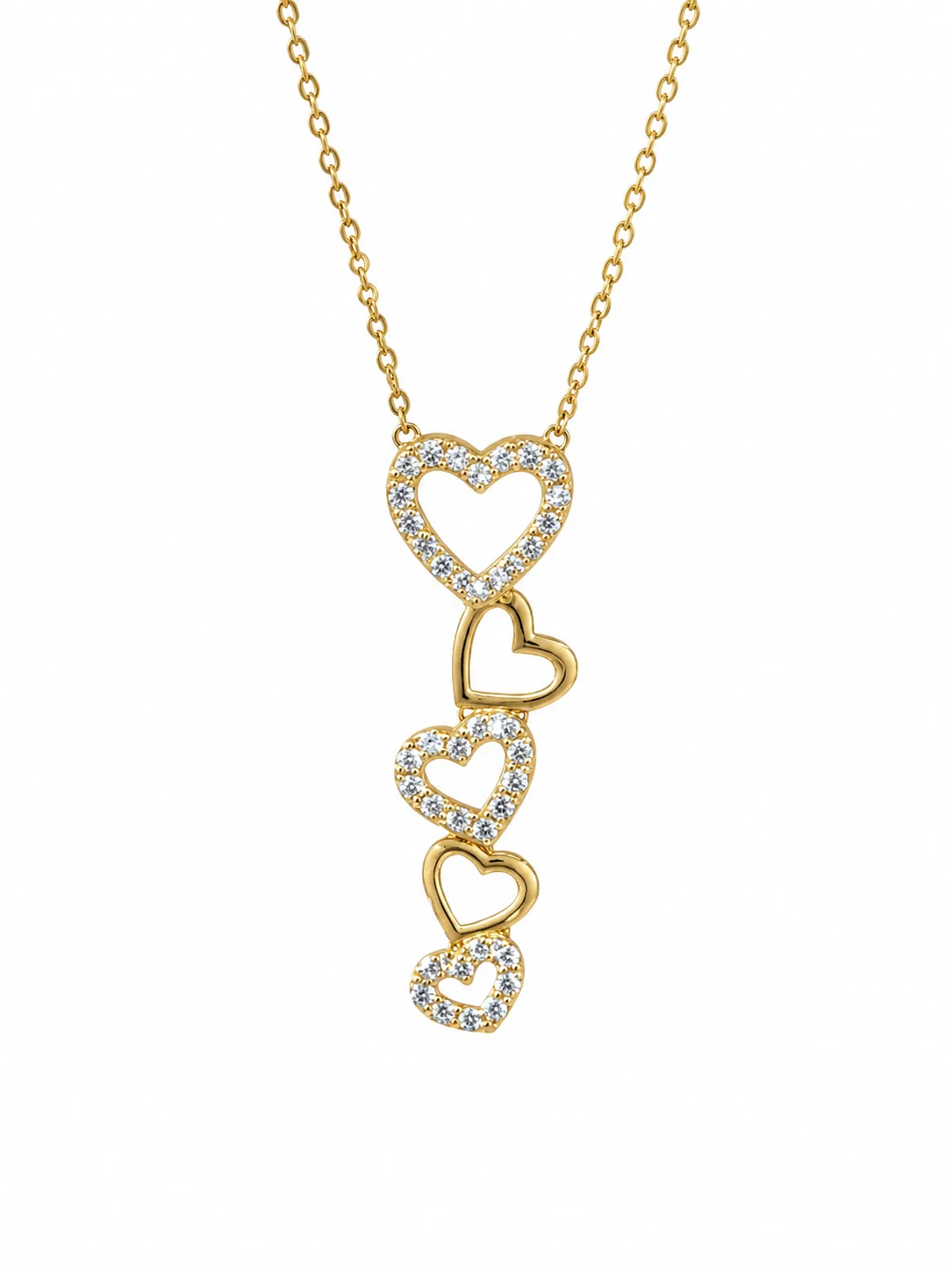 9CT Yellow Gold Multi Heart Cubic Zirconia Pendant Necklace With Adjustable Cable Link Chain - 9KSC011