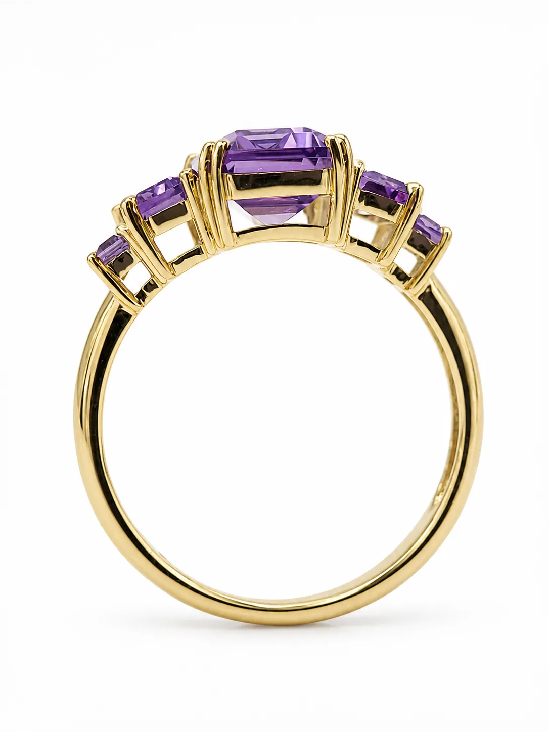 9ct Yellow Gold Natural Amethyst Five Stone Emerald & Baguette Cut Ring - 9CTCYR7905-AM