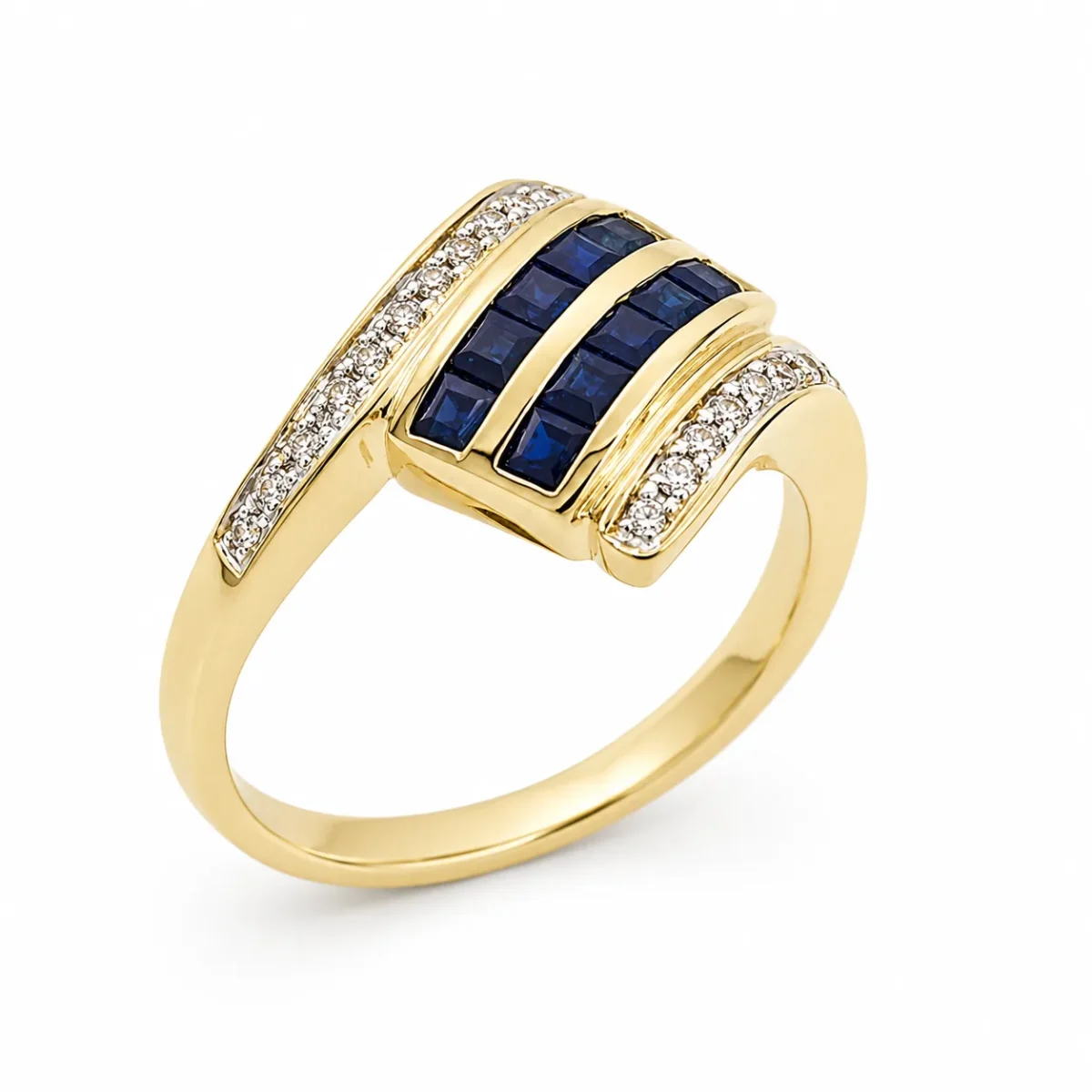 9ct Yellow Gold Natural Blue Sapphire & Diamond Dress Ring - CYR2608