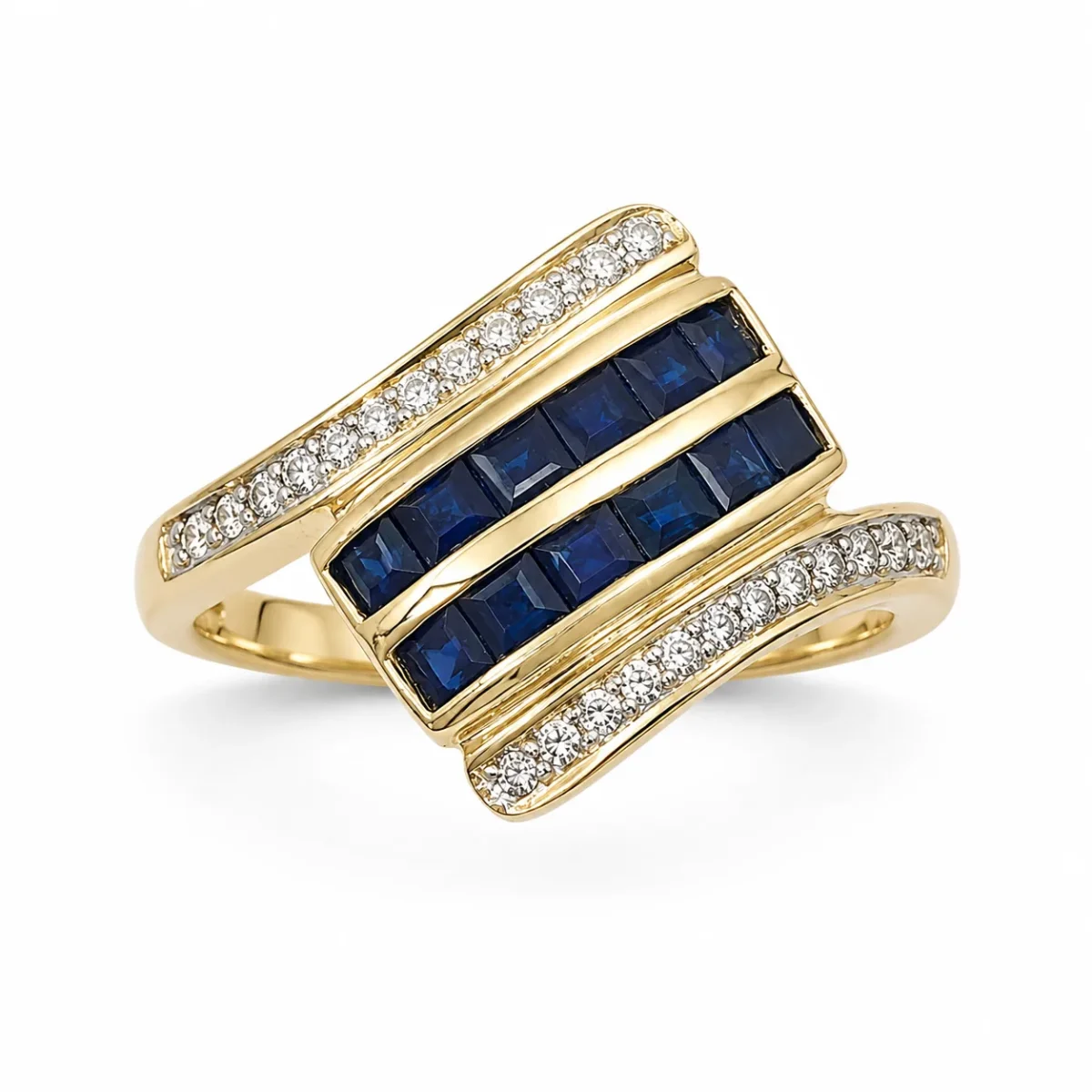 9ct Yellow Gold Natural Blue Sapphire & Diamond Dress Ring - CYR2608