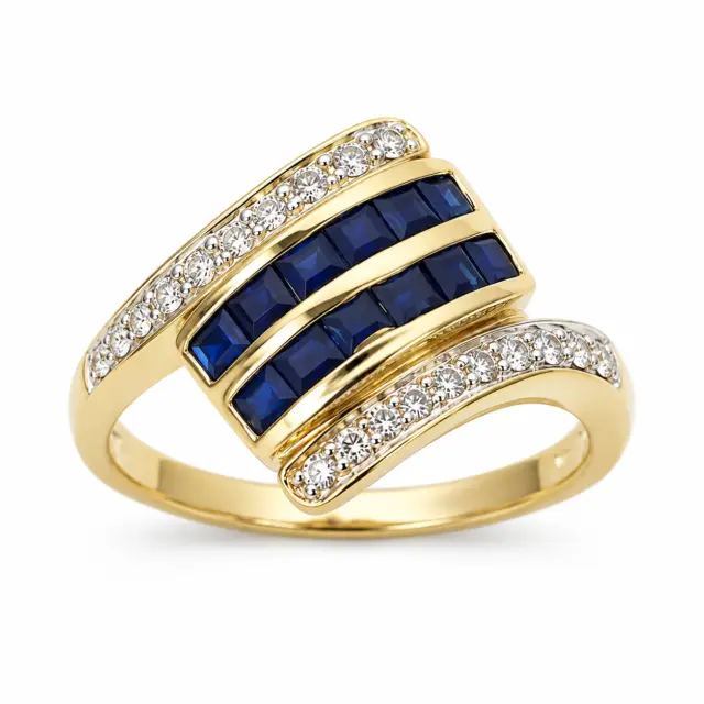 9ct Yellow Gold Natural Blue Sapphire & Diamond Dress Ring - CYR2608