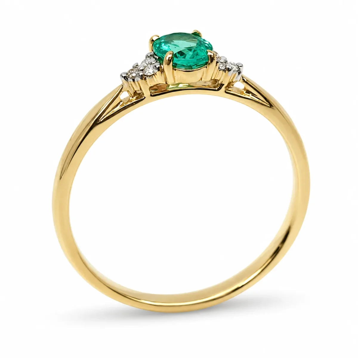 9ct Yellow Gold Natural Colombian Emerald & Diamond Ring – 0.33ct Oval Emerald with 0.05ct TDW Natural Diamonds