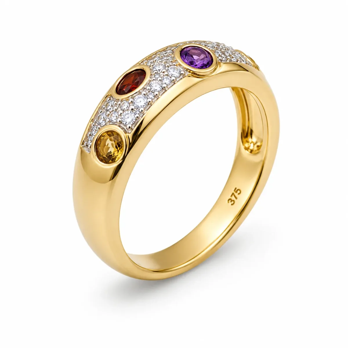9ct Yellow Gold Natural Diamond & Multi Gemstone Ring – Garnet, Citrine, Amethyst, Blue Topaz & Peridot - 9CTCYR2351
