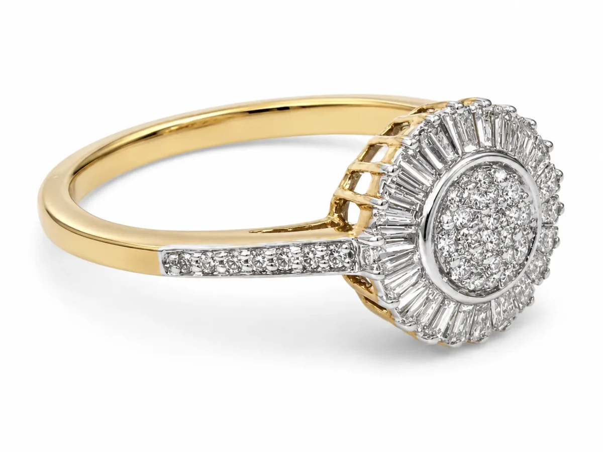 9ct Yellow Gold Natural Diamond Cluster Halo Ring – 0.45ct Total Diamond Weight - 9YR9337
