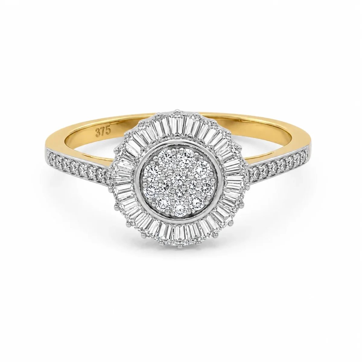 9ct Yellow Gold Natural Diamond Cluster Halo Ring – 0.45ct Total Diamond Weight - 9YR9337