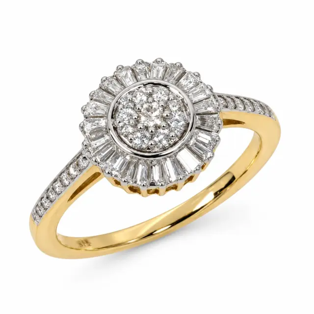 9ct Yellow Gold Natural Diamond Cluster Halo Ring – 0.45ct Total Diamond Weight - 9YR9337