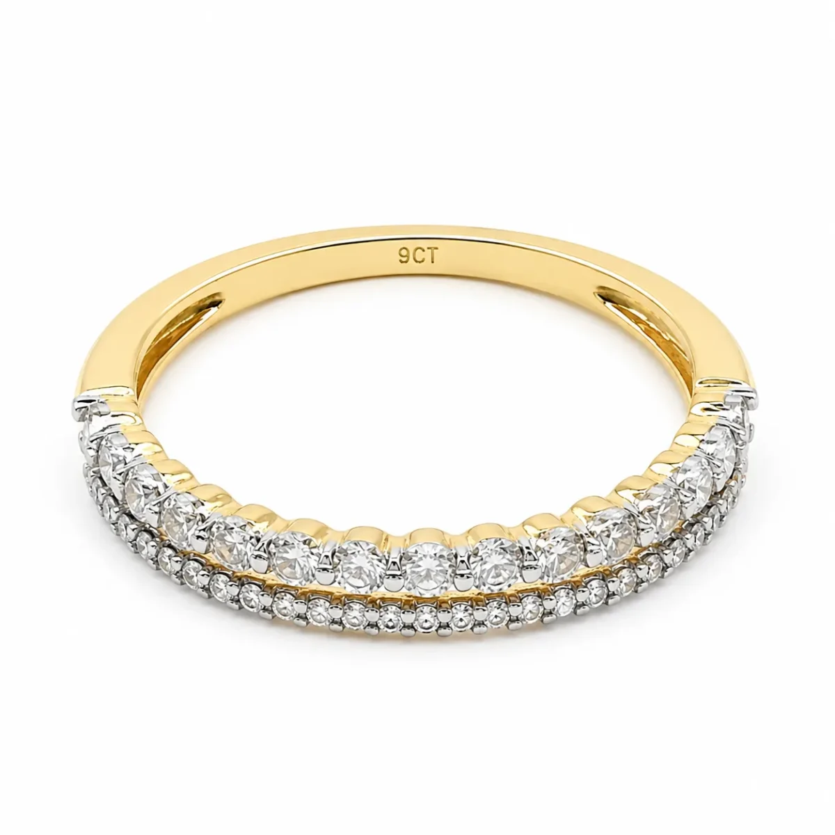 9ct Yellow Gold Natural Diamond Double Row Ring – 0.14ct Diamond - AJR29904