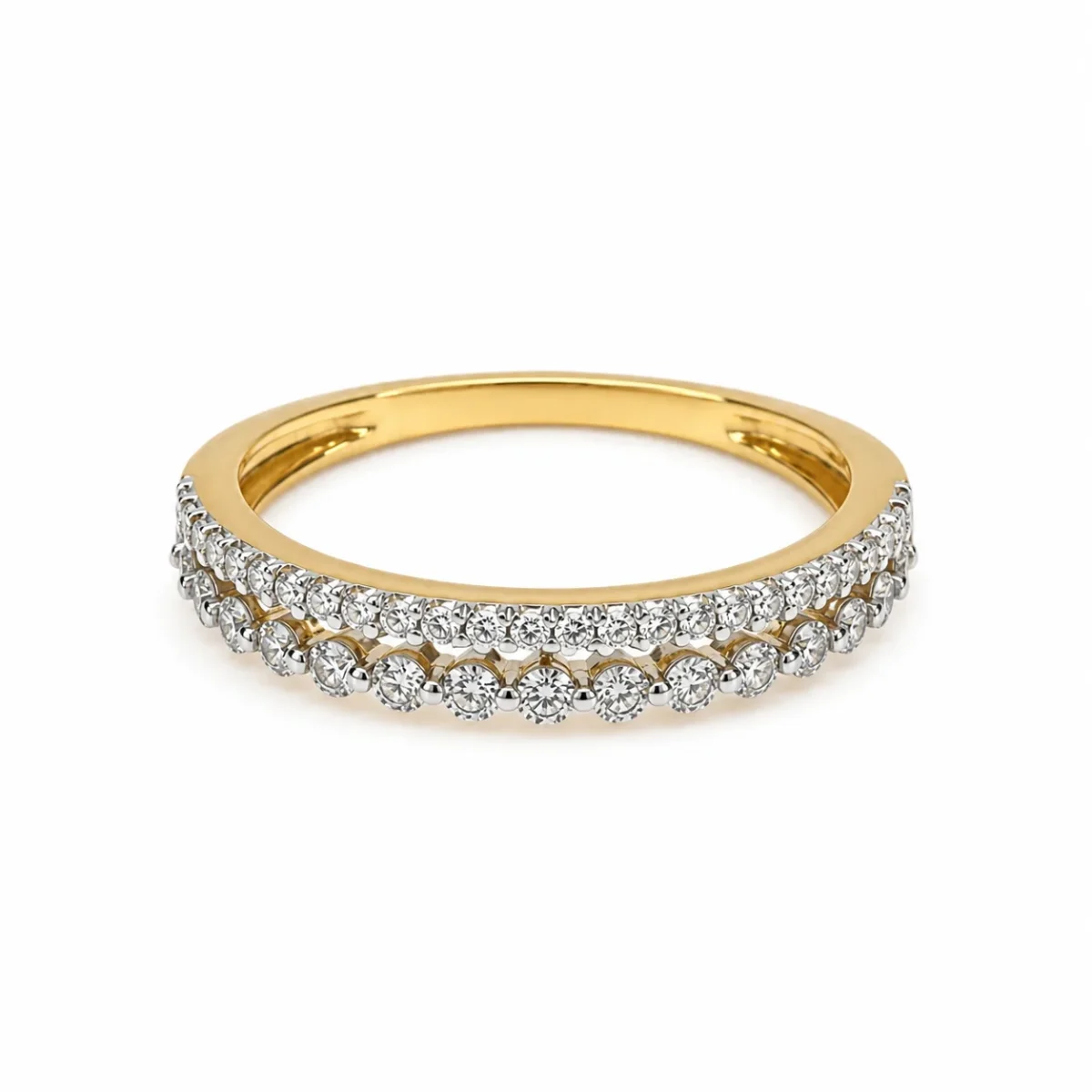 9ct Yellow Gold Natural Diamond Double Row Ring – 0.14ct Diamond - AJR29904