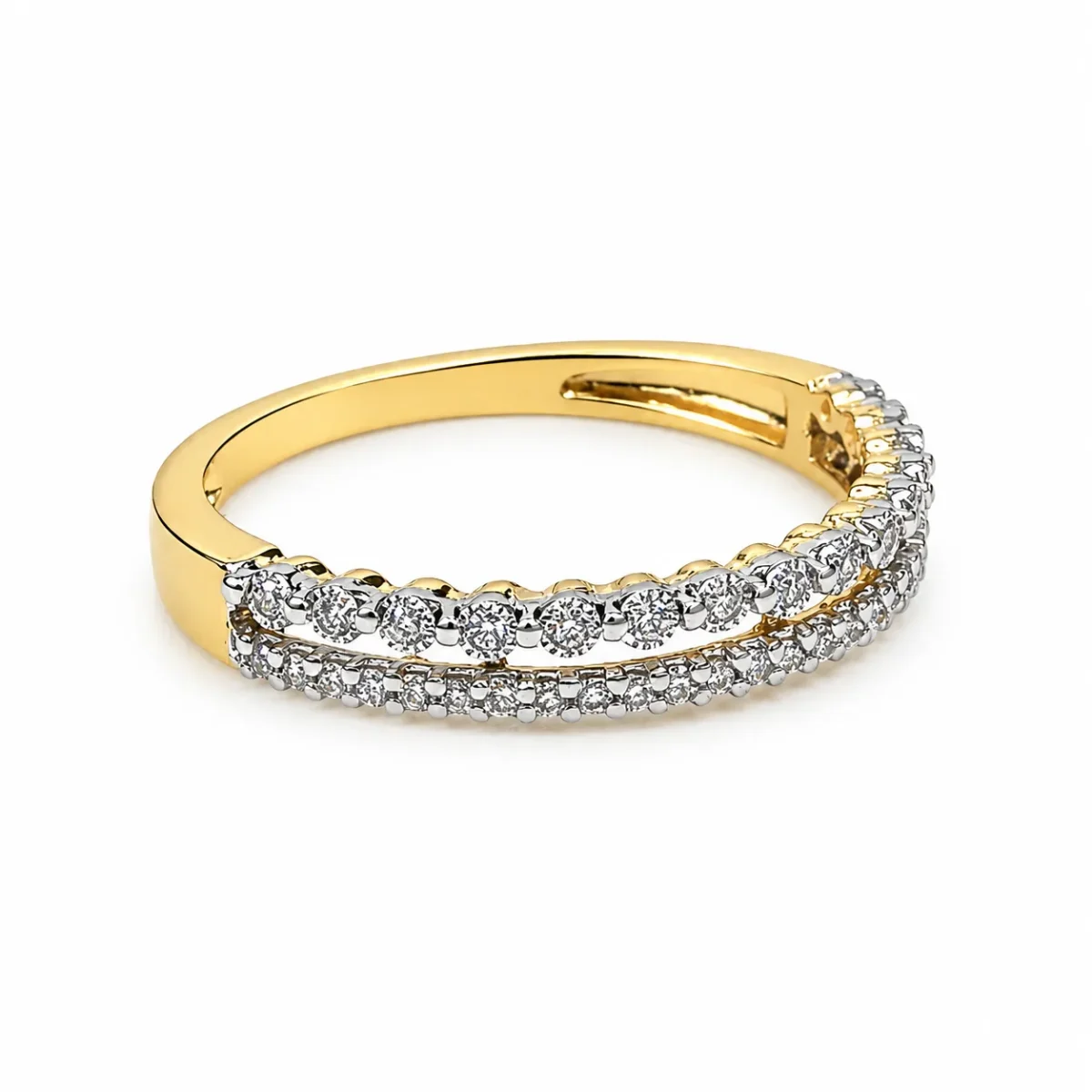 9ct Yellow Gold Natural Diamond Double Row Ring – 0.14ct Diamond - AJR29904