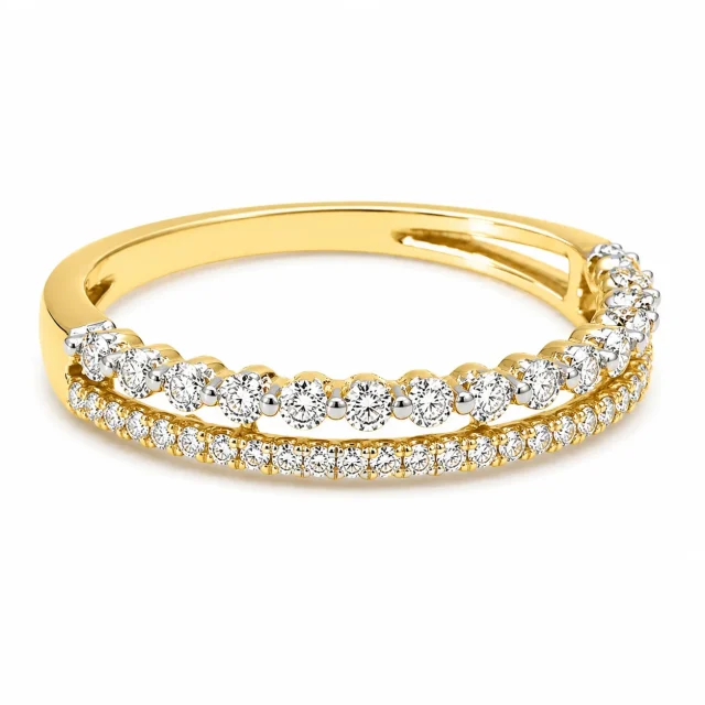 9ct Yellow Gold Natural Diamond Double Row Ring – 0.14ct Diamond - AJR29904