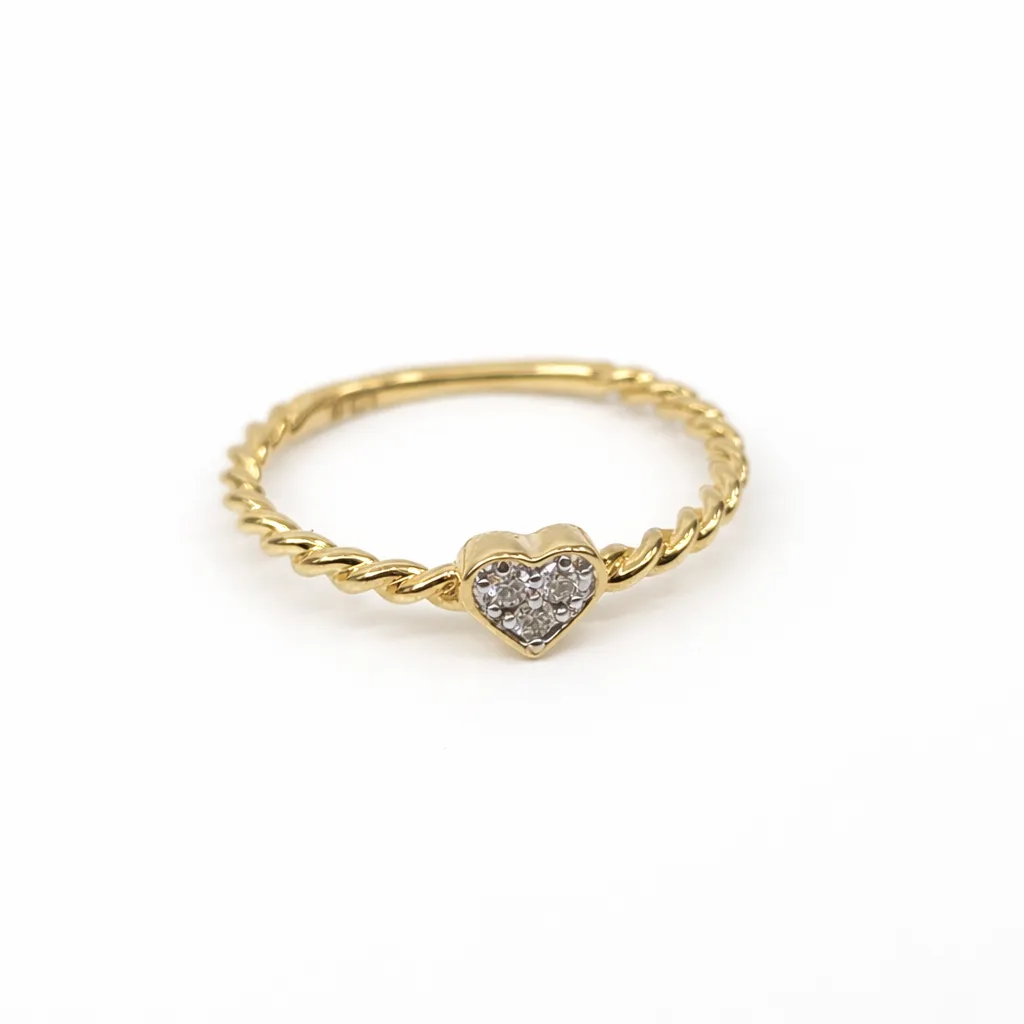 9ct Yellow Gold Natural Diamond Heart Ring – 0.07ct GH SI Diamond Cluster Twist Band - AURG1213