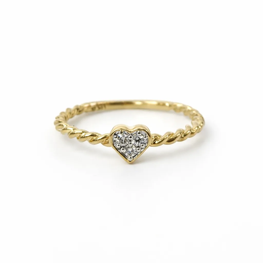 9ct Yellow Gold Natural Diamond Heart Ring – 0.07ct GH SI Diamond Cluster Twist Band - AURG1213