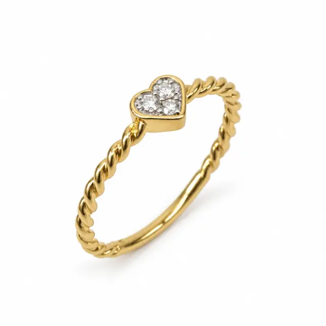 9ct Yellow Gold Natural Diamond Heart Ring – 0.07ct GH SI Diamond Cluster Twist Band - AURG1213