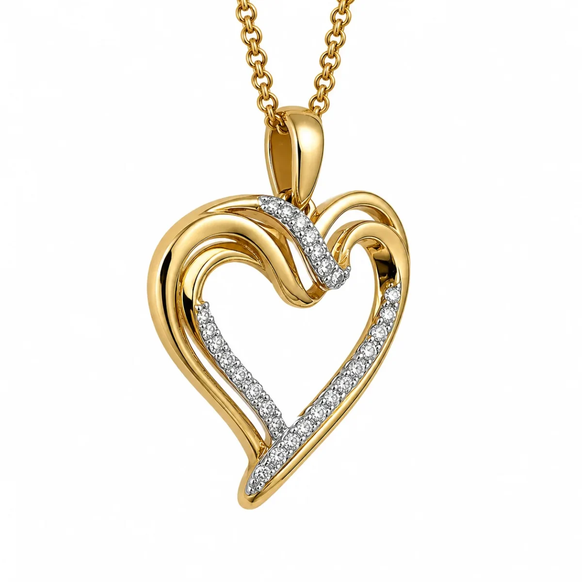 9ct Yellow Gold Natural Diamond Open Heart Pendant 0.15ct TDW – Diamond Set Heart Necklace Pendant - IGP-17592-015