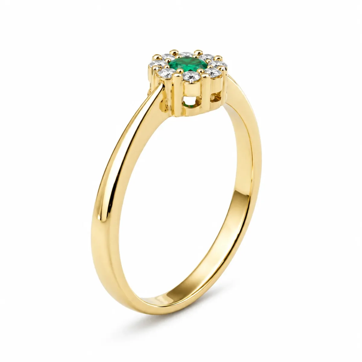 9ct Yellow Gold Natural Emerald & Diamond Cluster Ring – 0.16ct Emerald with 0.12ct Natural Diamond Halo - CYR455EM