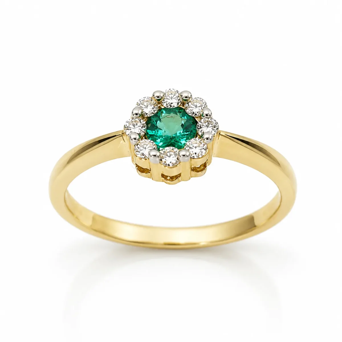 9ct Yellow Gold Natural Emerald & Diamond Cluster Ring – 0.16ct Emerald with 0.12ct Natural Diamond Halo - CYR455EM