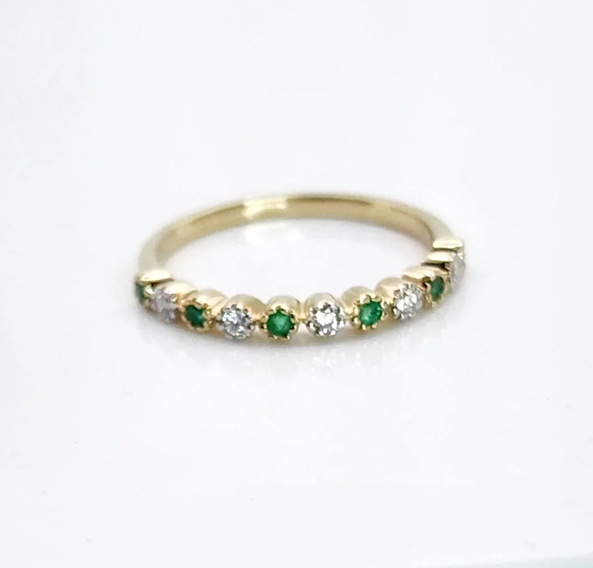 9ct Yellow Gold Natural Emerald & Diamond Half Eternity Ring