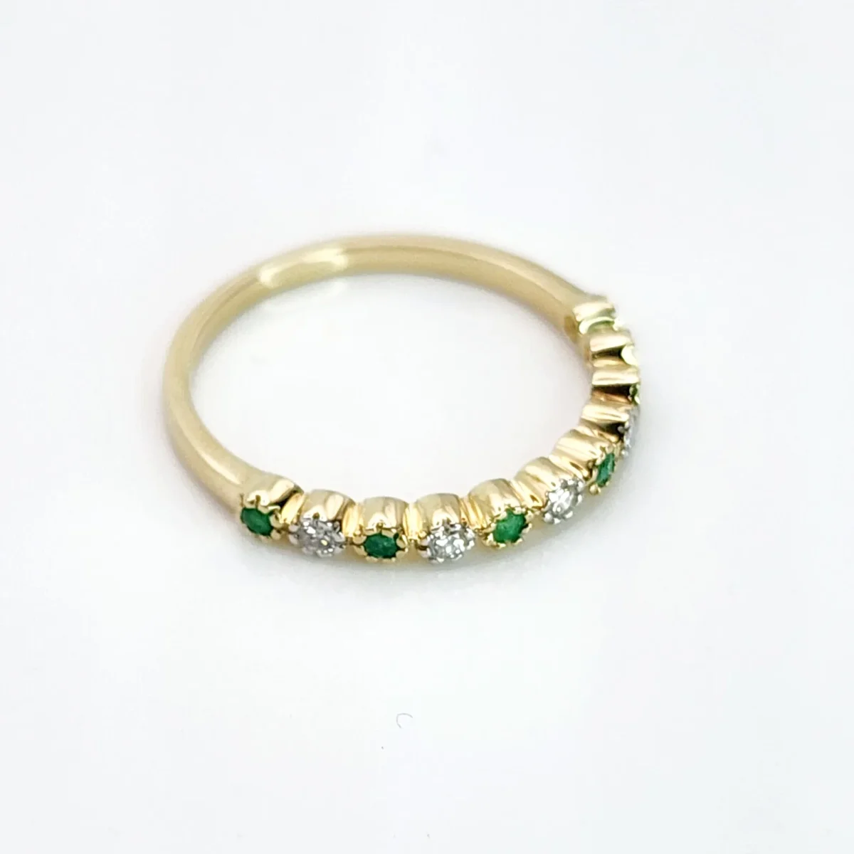 9ct Yellow Gold Natural Emerald & Diamond Half Eternity Ring