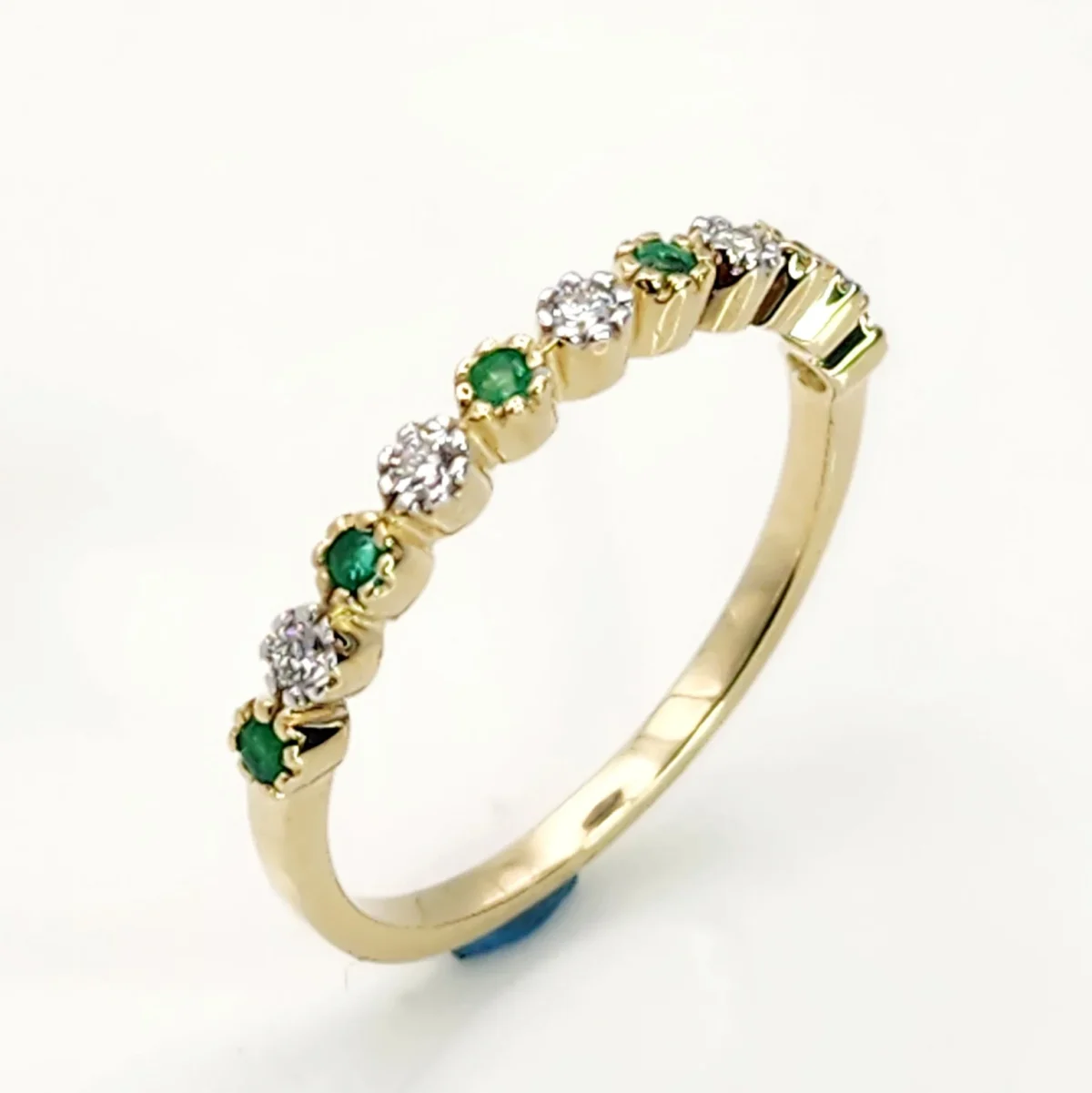 9ct Yellow Gold Natural Emerald & Diamond Half Eternity Ring