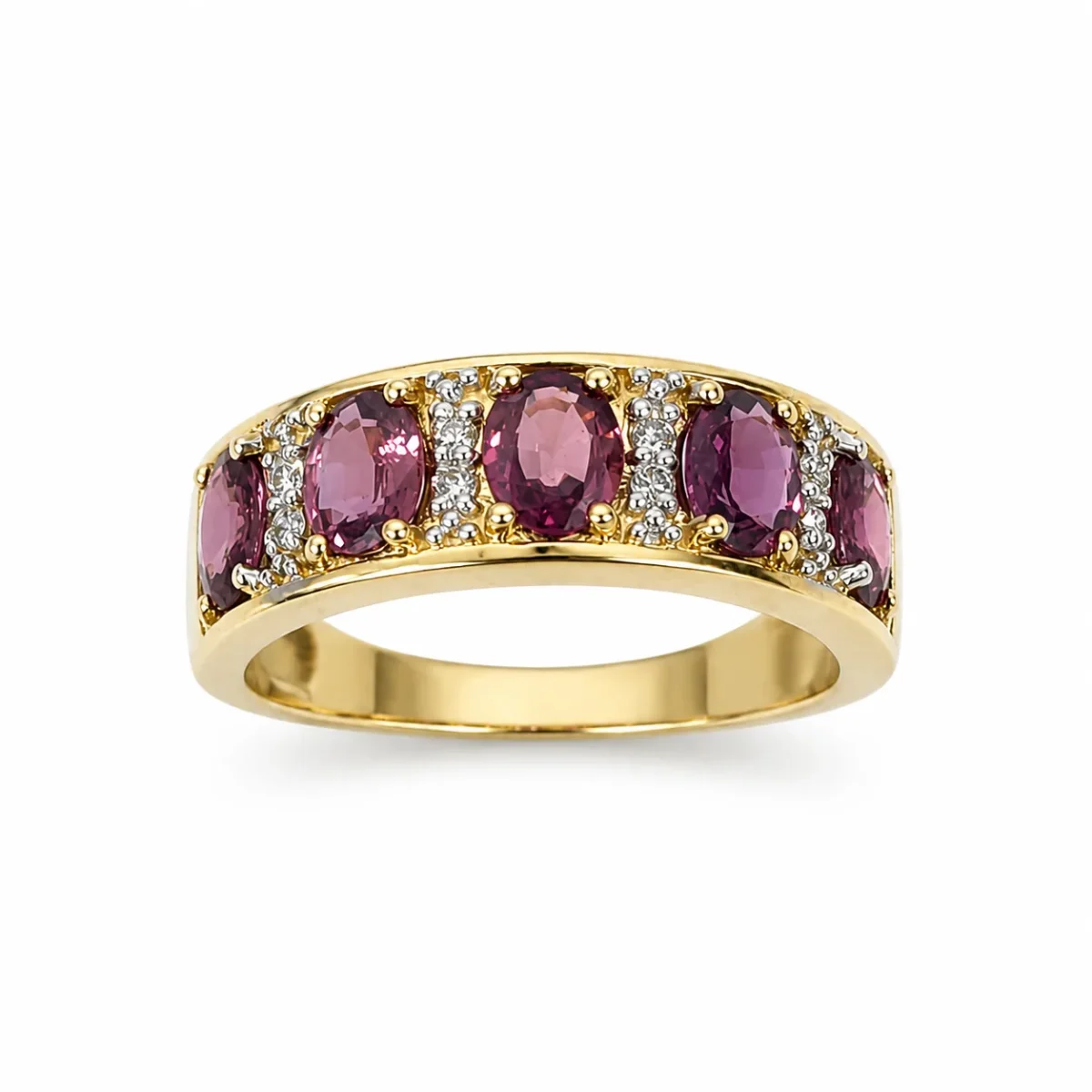 9ct Yellow Gold Natural Ruby & Diamond Band Ring – 2.08ct Oval Cut Rubies with Diamond Accents - 9CTCYR8199RUBY