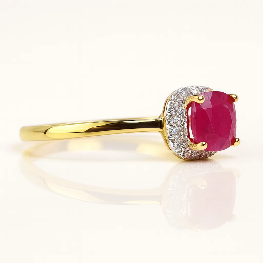 9ct Yellow Gold Natural Ruby & Diamond Halo Ring - 9KSR022RU