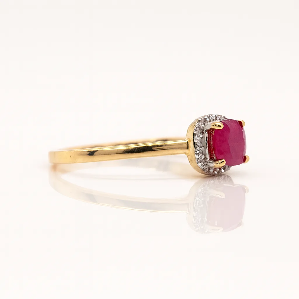 9ct Yellow Gold Natural Ruby & Diamond Halo Ring - 9KSR022RU