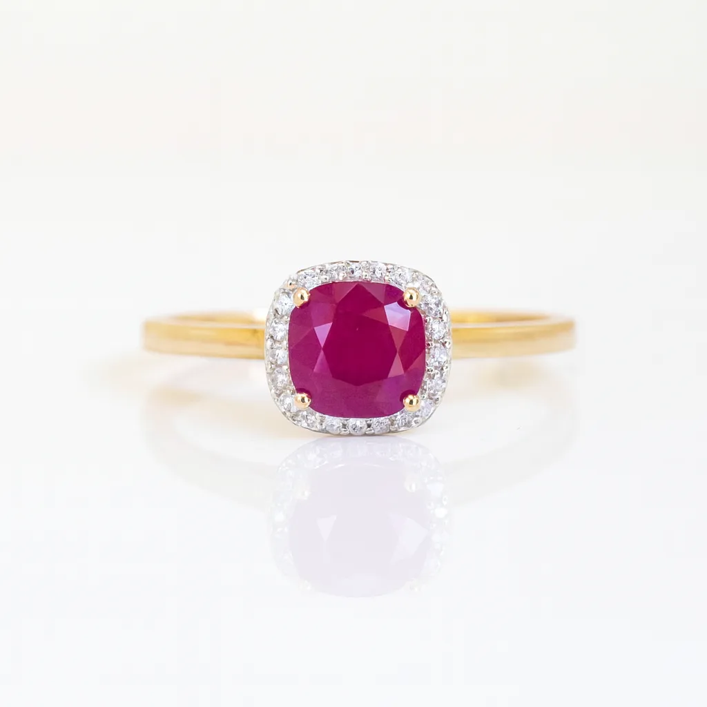 9ct Yellow Gold Natural Ruby & Diamond Halo Ring - 9KSR022RU