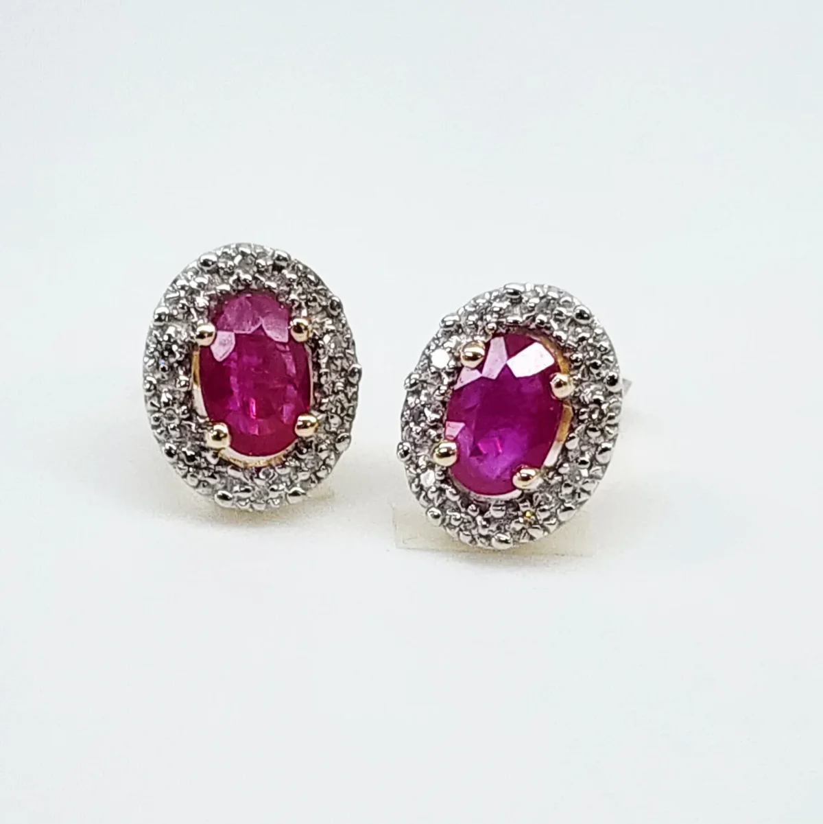 9ct Yellow Gold Natural Ruby & Diamond Halo Stud Earrings 8x10mm - 5ER0453