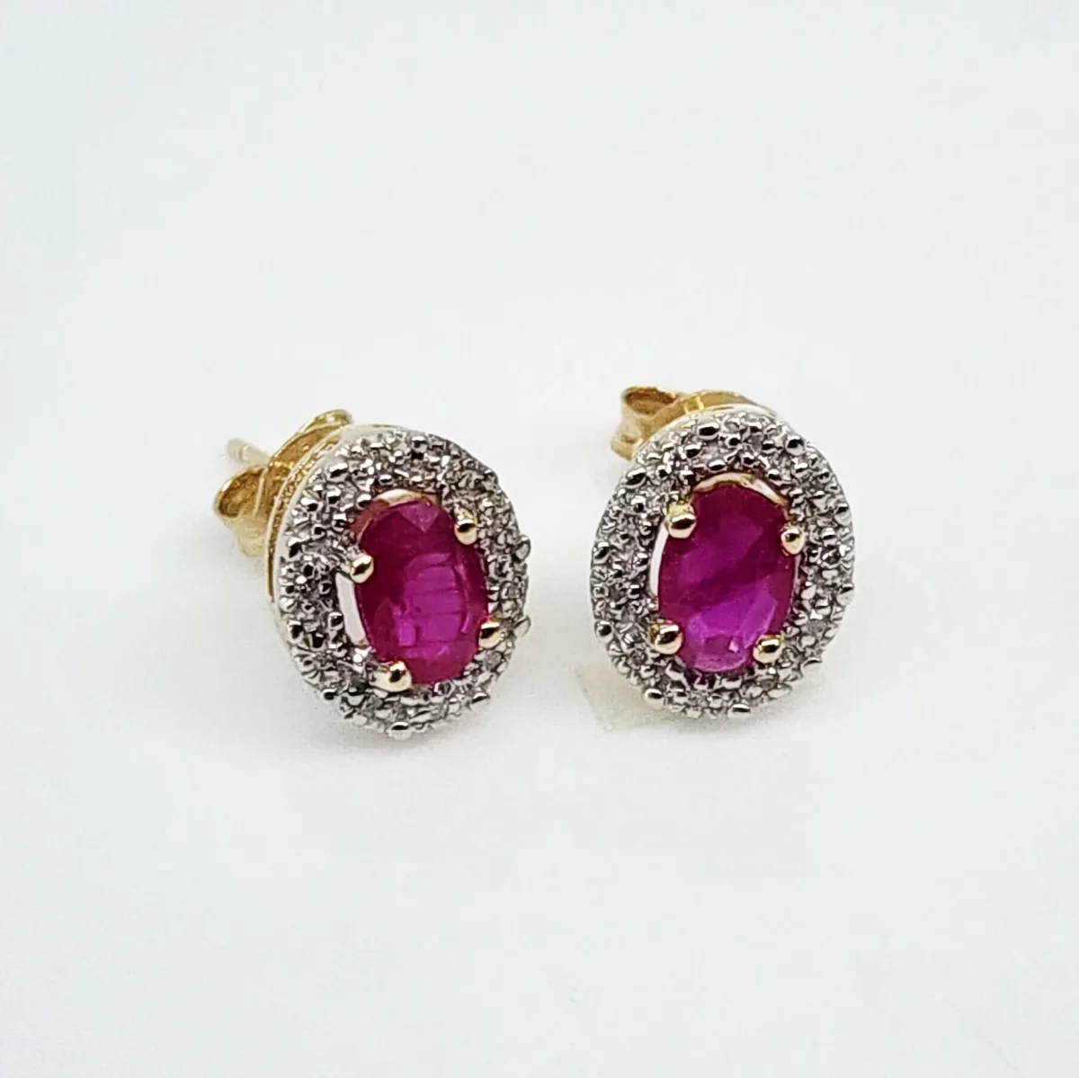 9ct Yellow Gold Natural Ruby & Diamond Halo Stud Earrings 8x10mm - 5ER0453