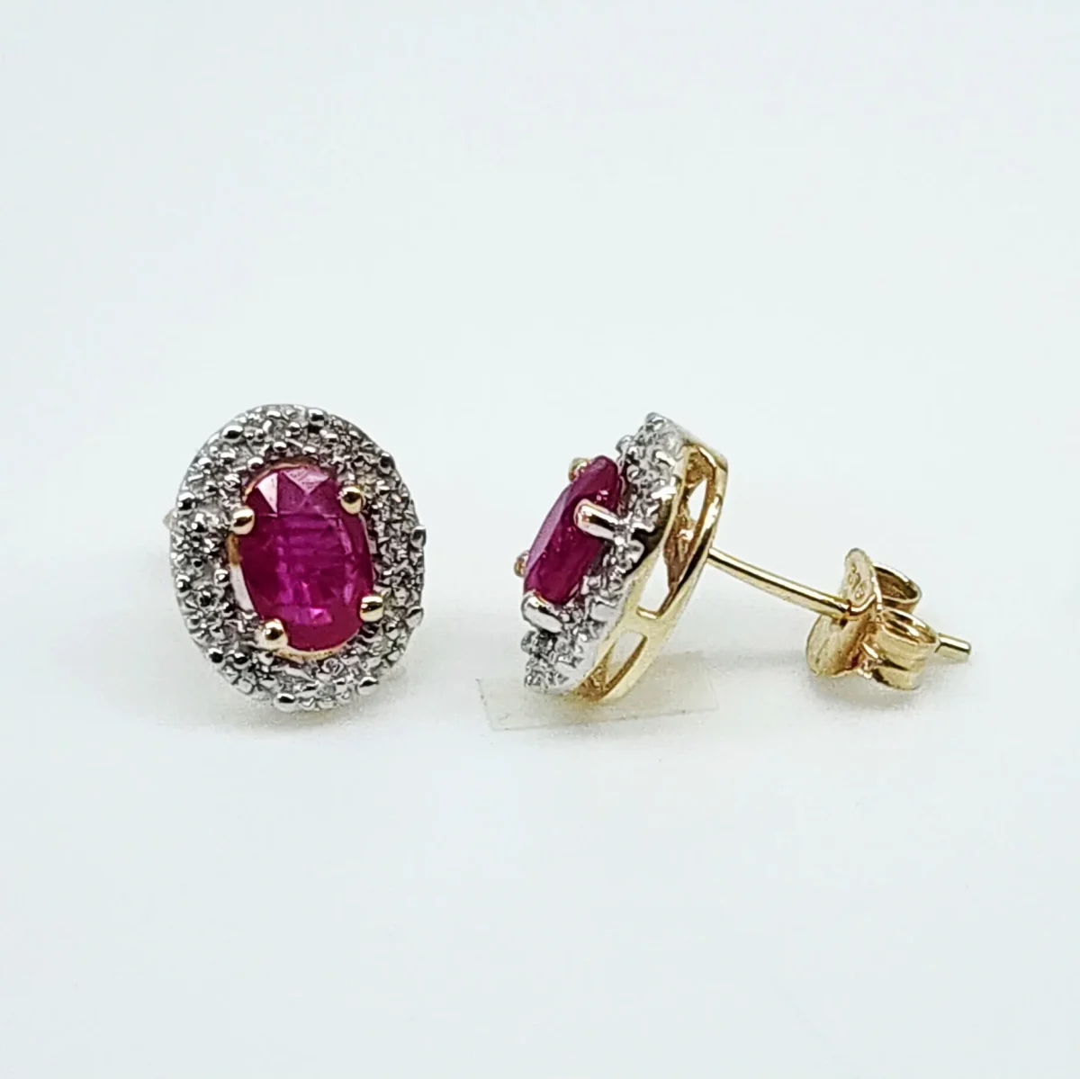 9ct Yellow Gold Natural Ruby & Diamond Halo Stud Earrings 8x10mm - 5ER0453