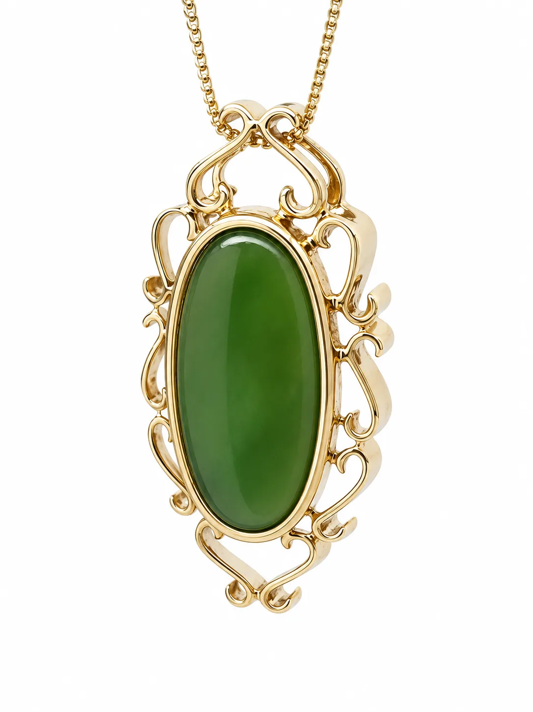 9ct Yellow Gold New Zealand Greenstone Oval Pendant