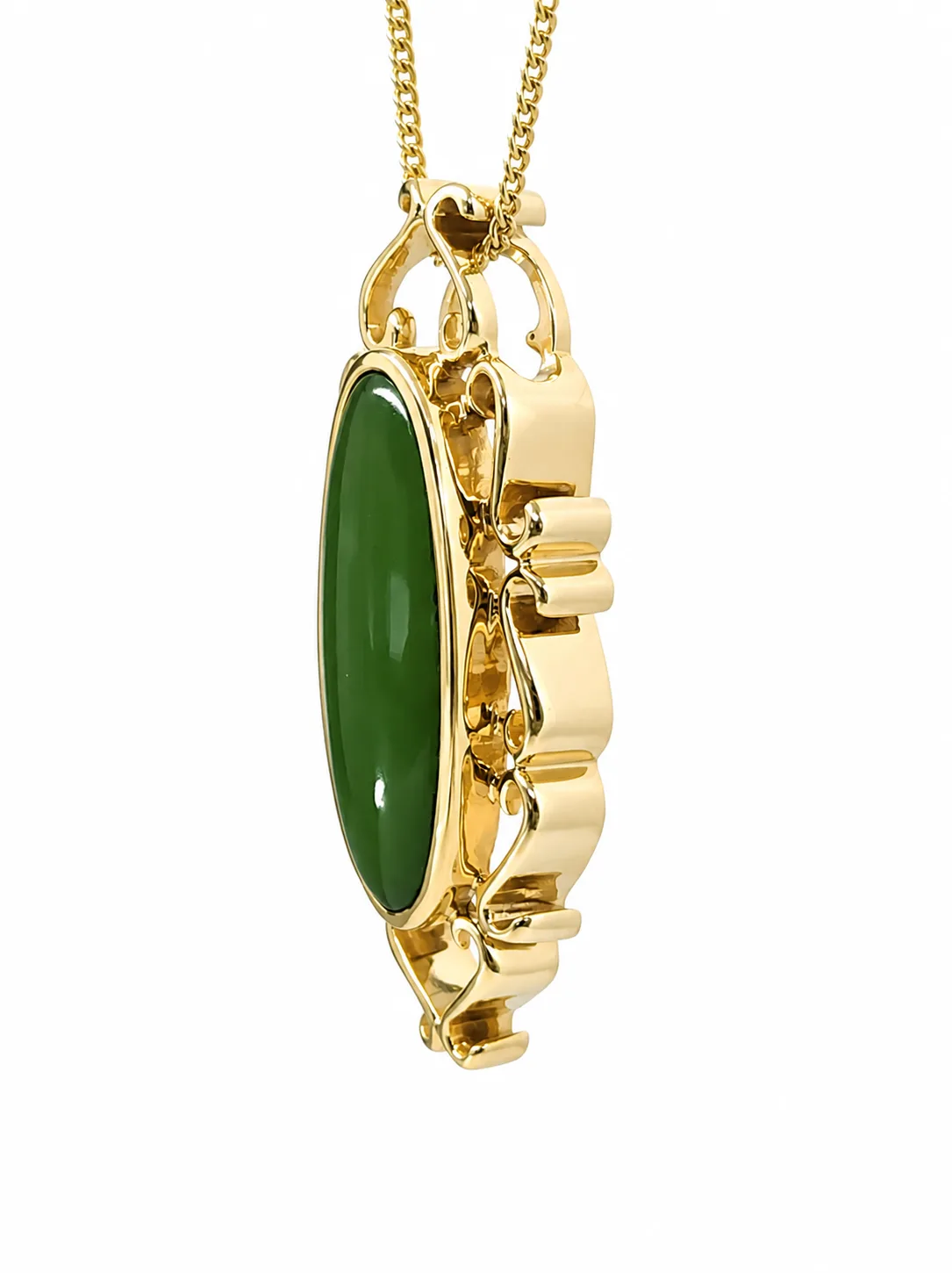 9ct Yellow Gold New Zealand Greenstone Oval Pendant