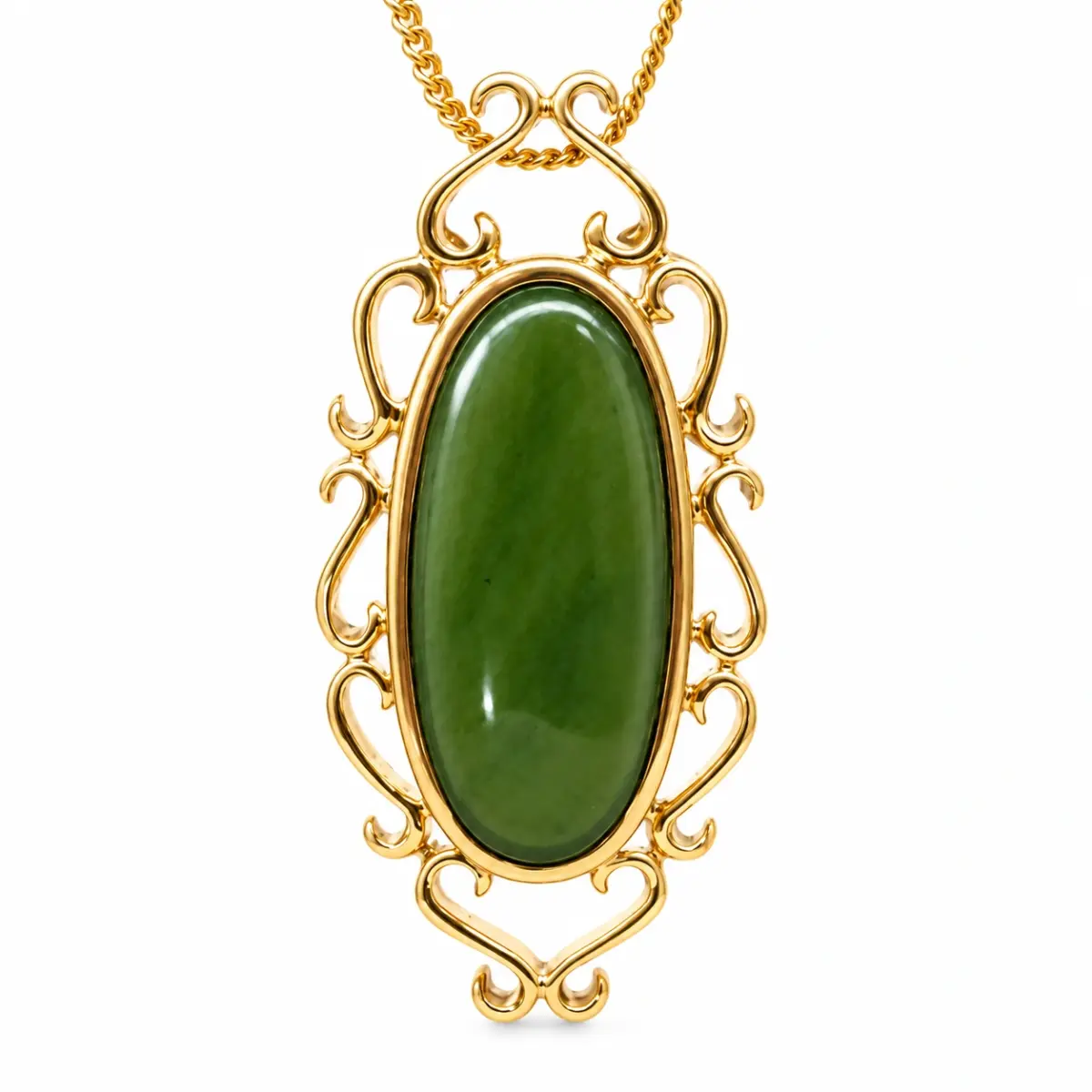 9ct Yellow Gold New Zealand Greenstone Oval Pendant