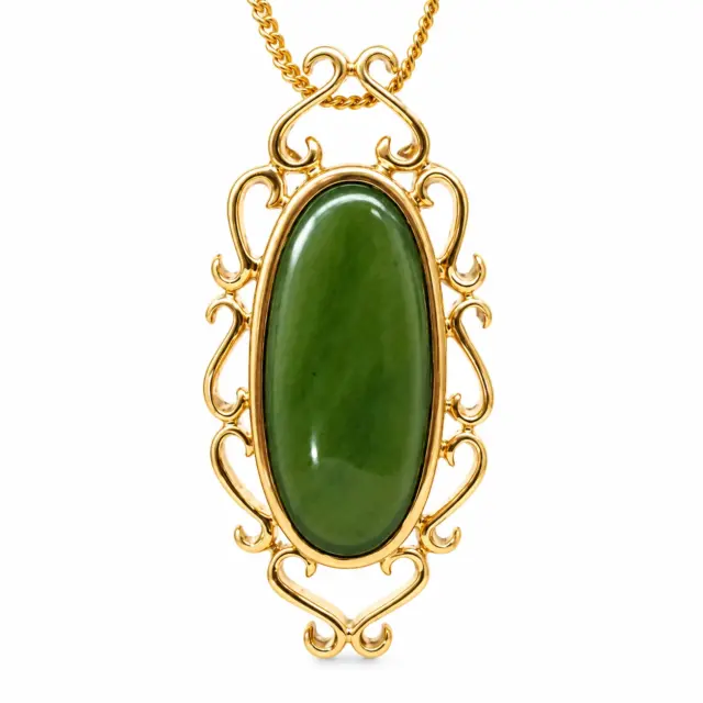 9ct Yellow Gold New Zealand Greenstone Oval Pendant