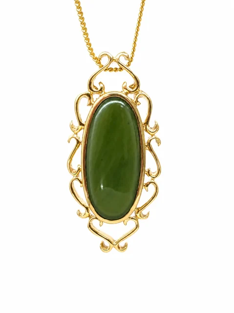 9ct Yellow Gold New Zealand Greenstone Oval Pendant