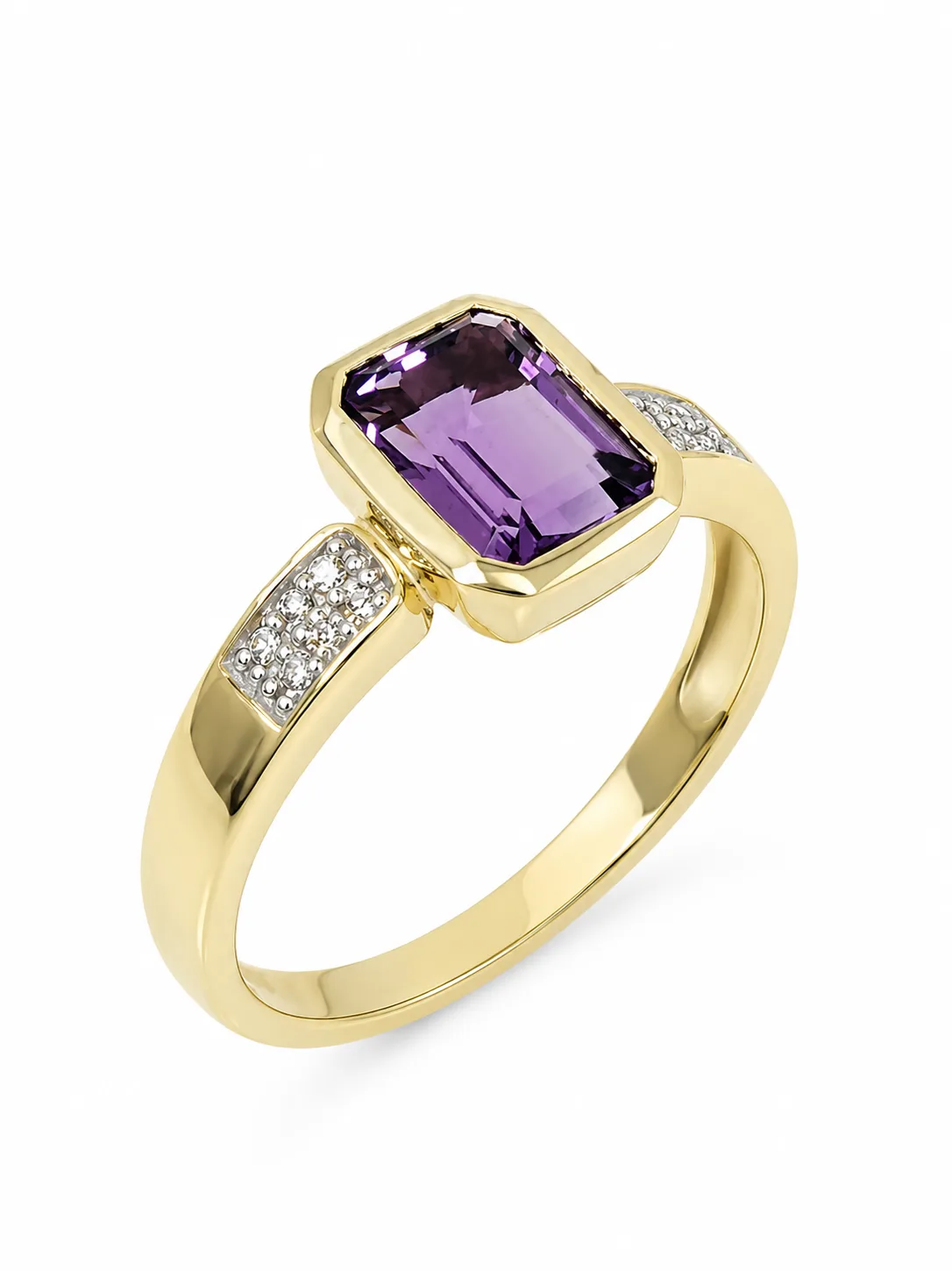 9ct Yellow Gold Octagon Cut Amethyst & Natural Diamond Dress Ring - 573986