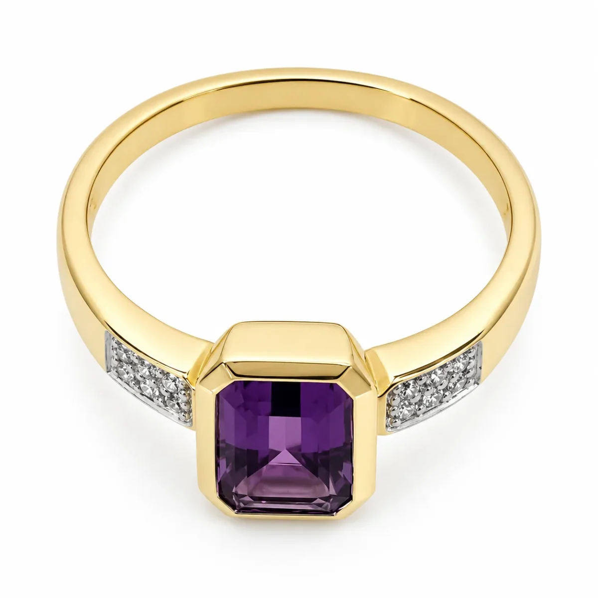 9ct Yellow Gold Octagon Cut Amethyst & Natural Diamond Dress Ring - 573986