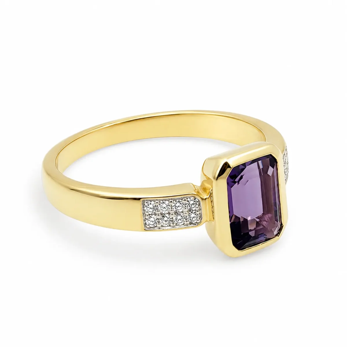 9ct Yellow Gold Octagon Cut Amethyst & Natural Diamond Dress Ring - 573986