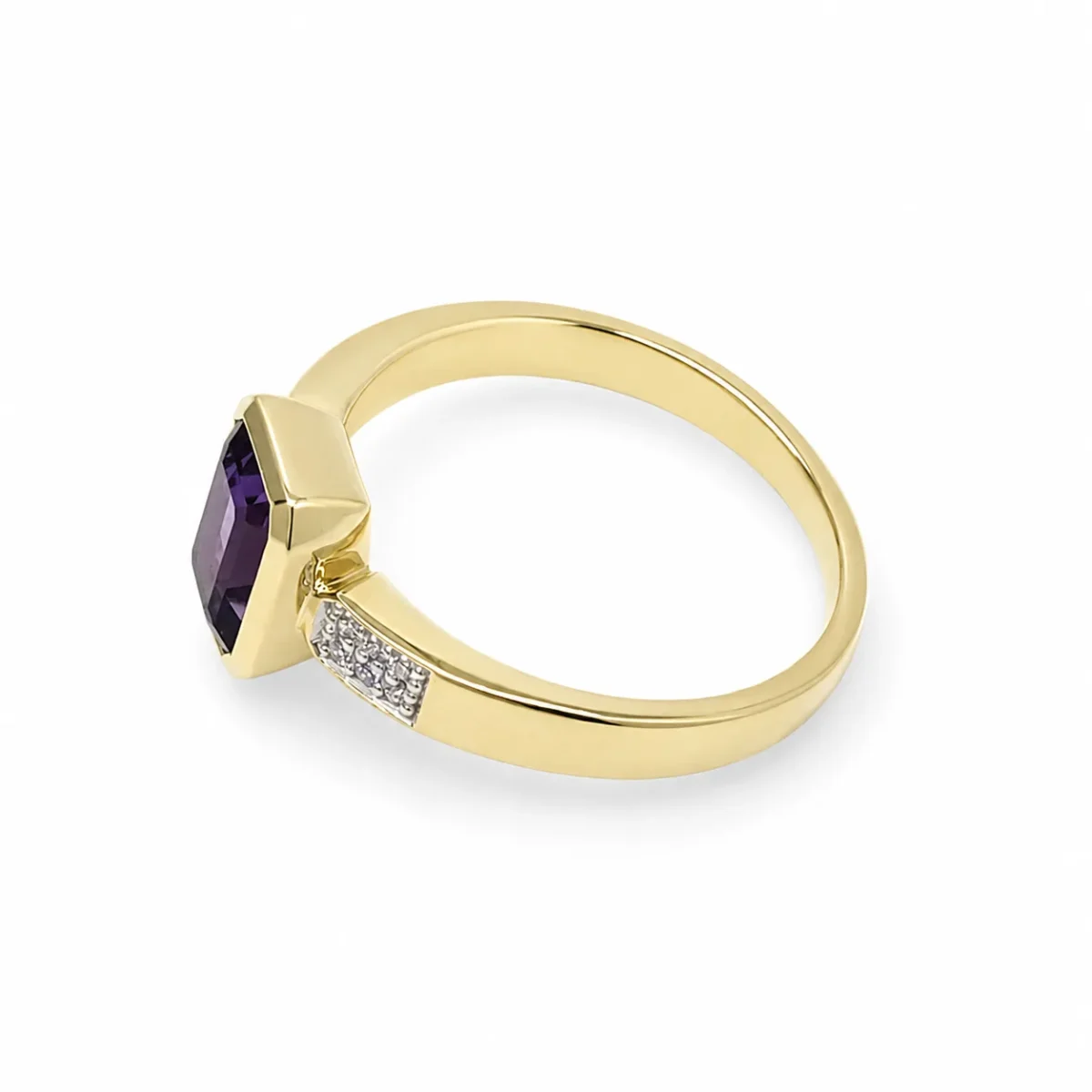 9ct Yellow Gold Octagon Cut Amethyst & Natural Diamond Dress Ring - 573986