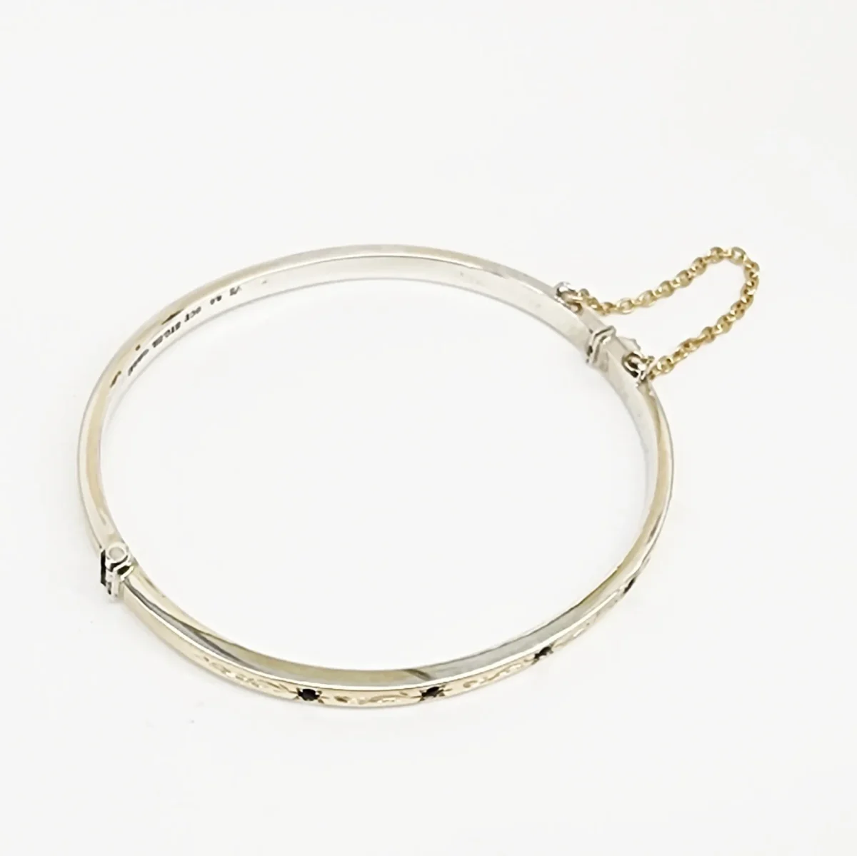 9ct Yellow Gold on Sterling Silver Hand Engraved Blue Sapphire Bangle - GS1EN5SAP