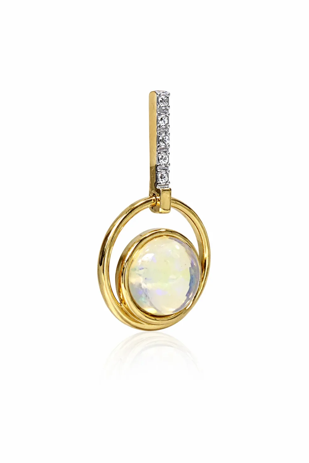 9ct Yellow Gold Opal & Diamond Drop Earrings – 7mm Round Opal, 20mm Drop - IE1502