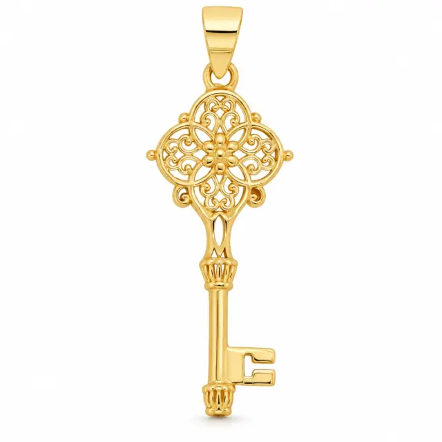 9ct Yellow Gold Open Filigree Compass Key Pendant