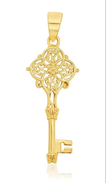 9ct Yellow Gold Open Filigree Compass Key Pendant