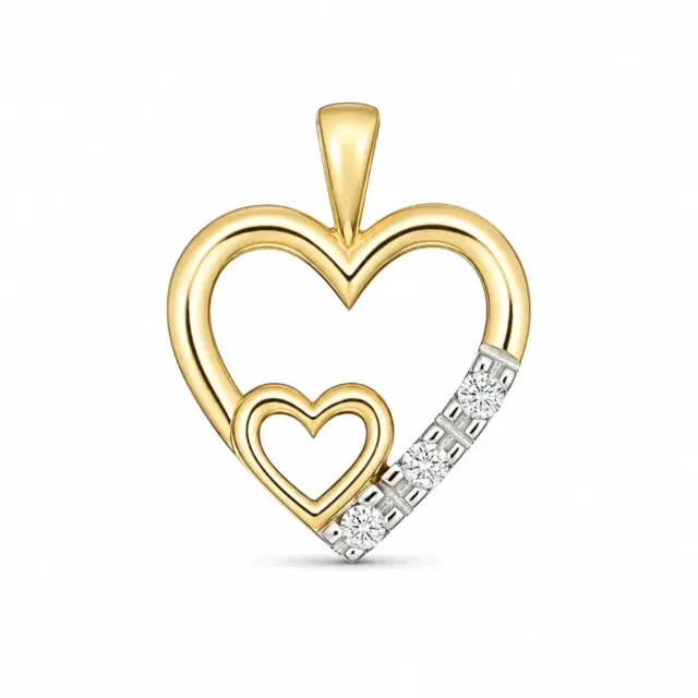 9ct Yellow Gold Open Hearts Diamond Pendant - P2003DC