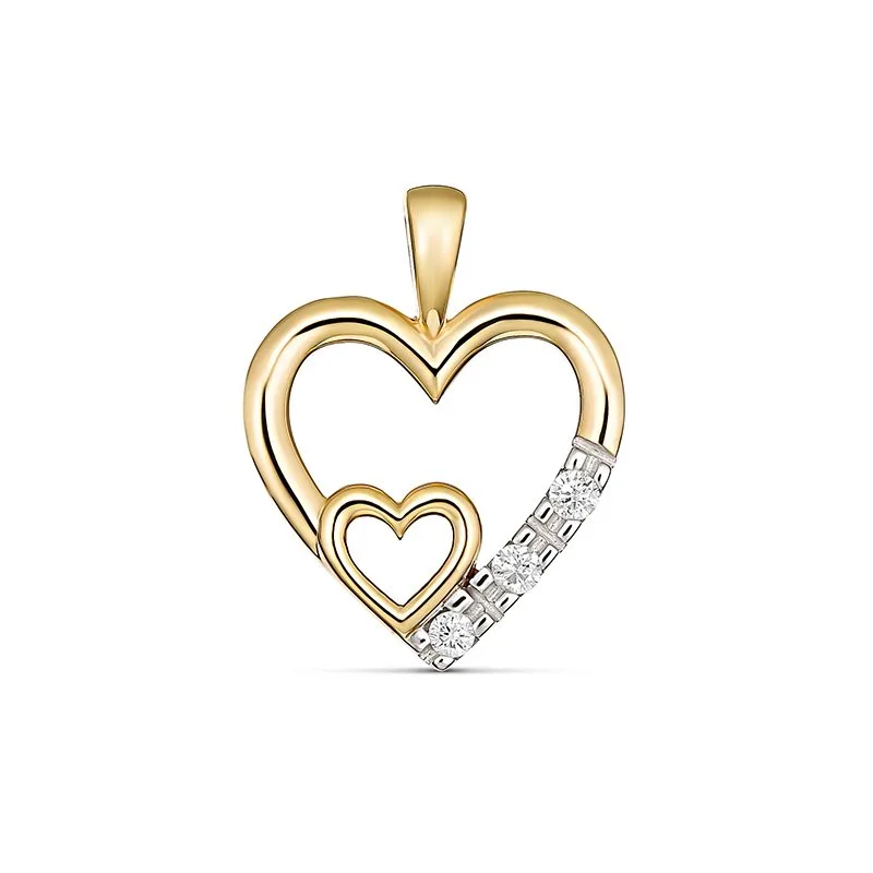 9ct Yellow Gold Open Hearts Diamond Pendant - P2003DC