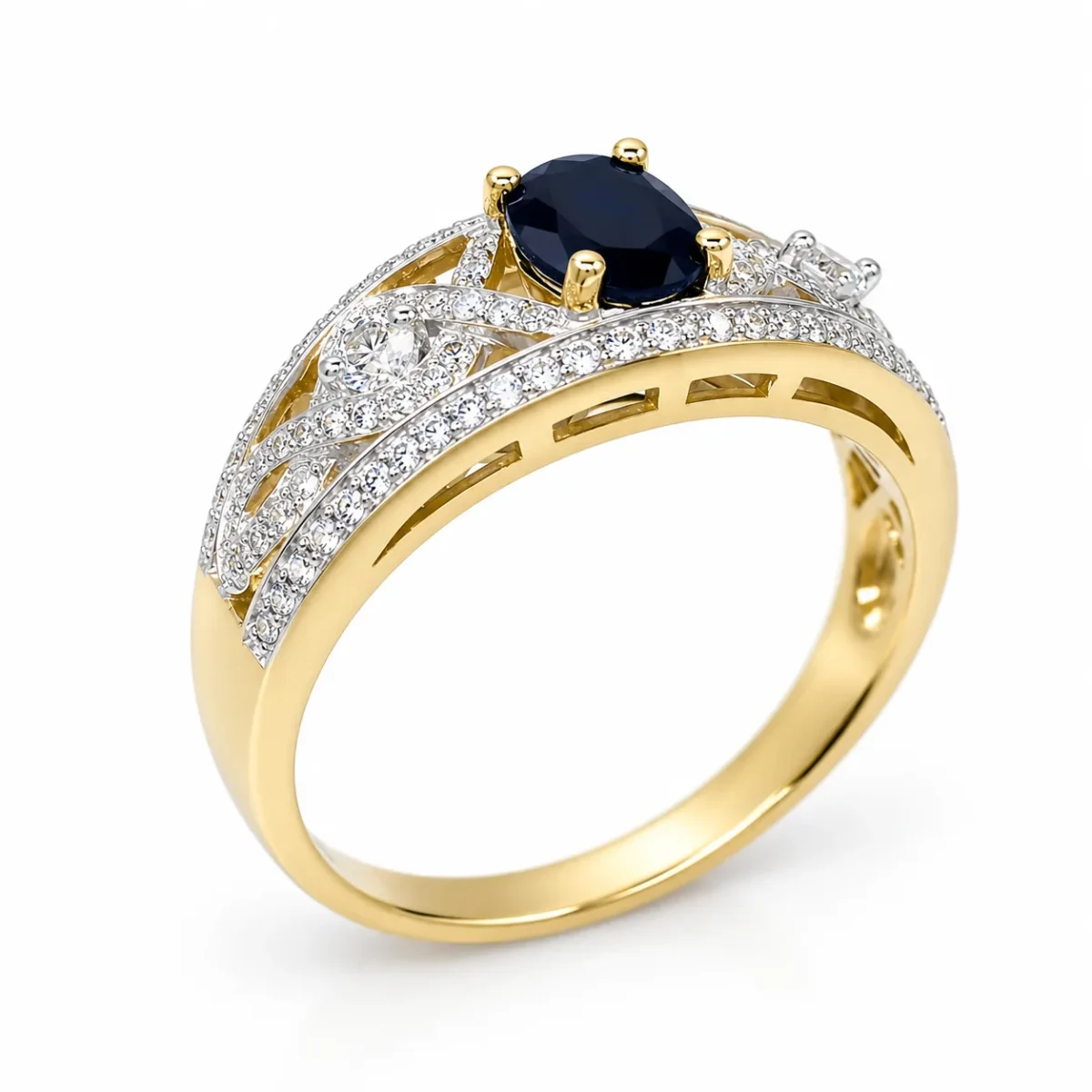 9ct Yellow Gold Oval Black Sapphire & Cubic Zirconia Dress Ring - D6181BLKSAP