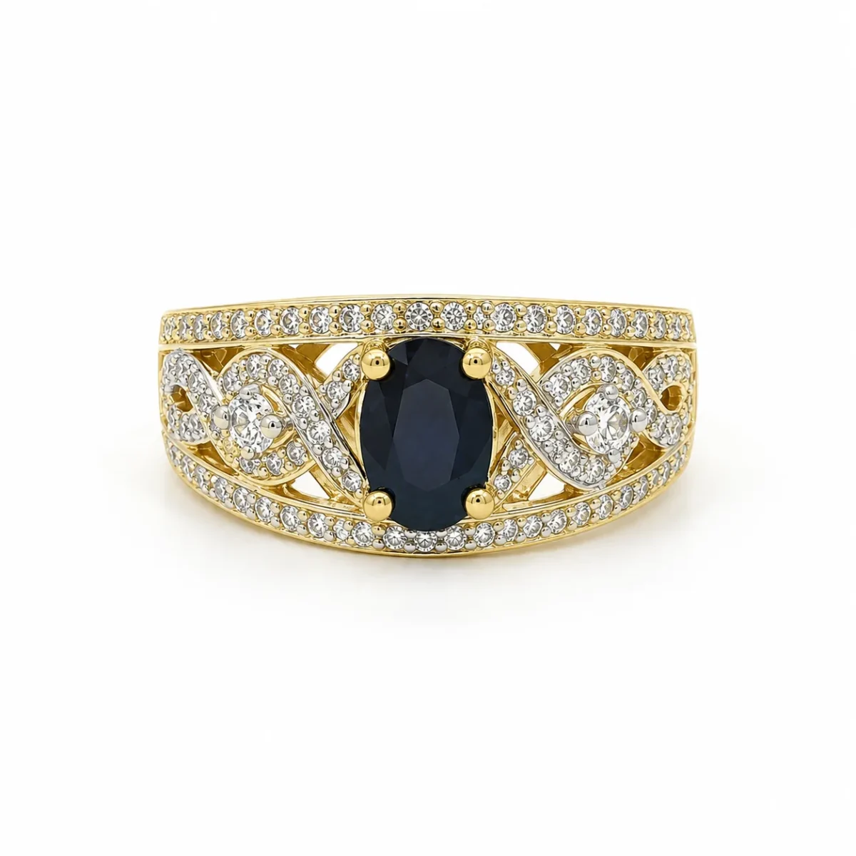 9ct Yellow Gold Oval Black Sapphire & Cubic Zirconia Dress Ring - D6181BLKSAP