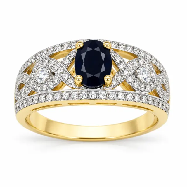 9ct Yellow Gold Oval Black Sapphire & Cubic Zirconia Dress Ring - D6181BLKSAP