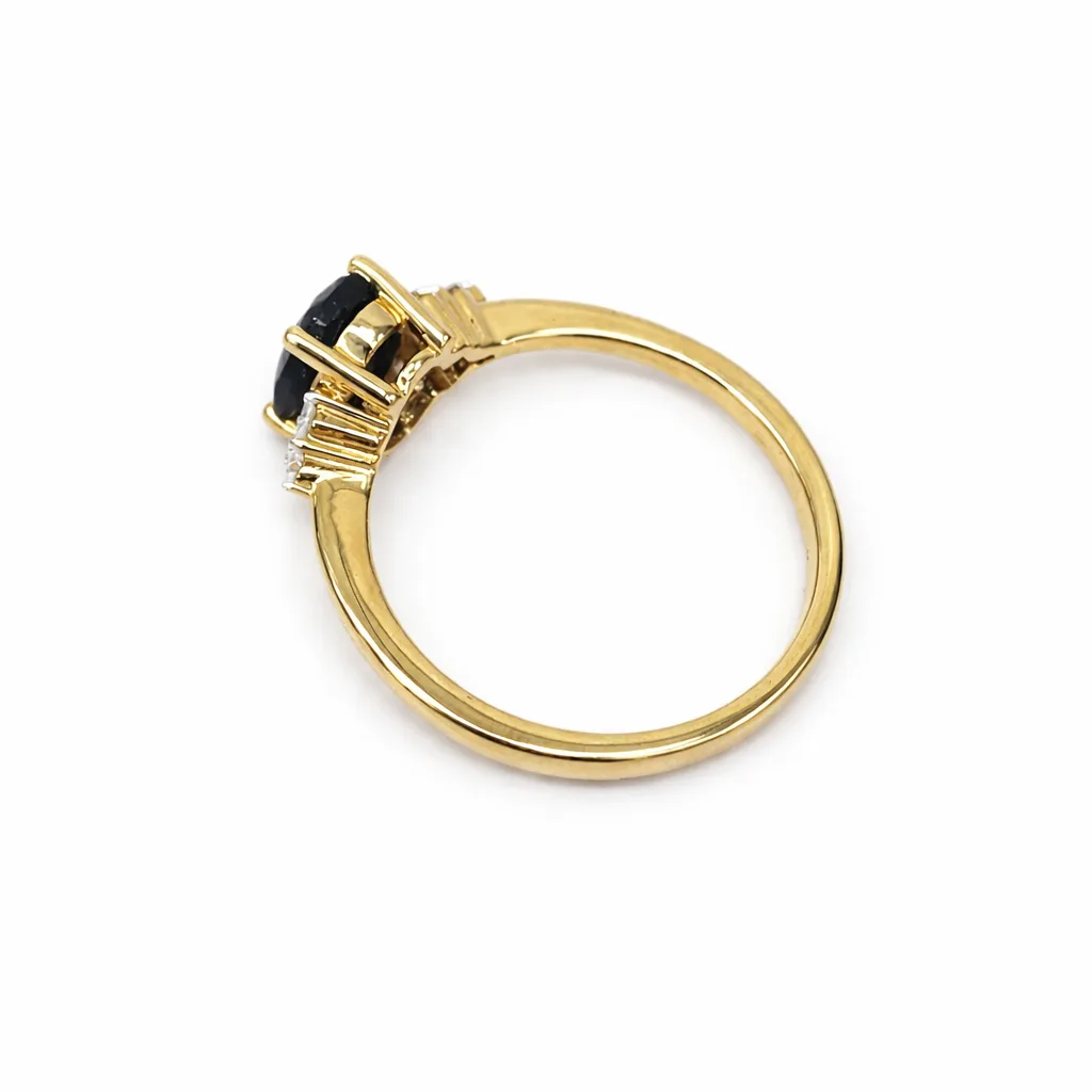 9ct Yellow Gold Oval Black Sapphire & Diamond Ring - 9CTD6872
